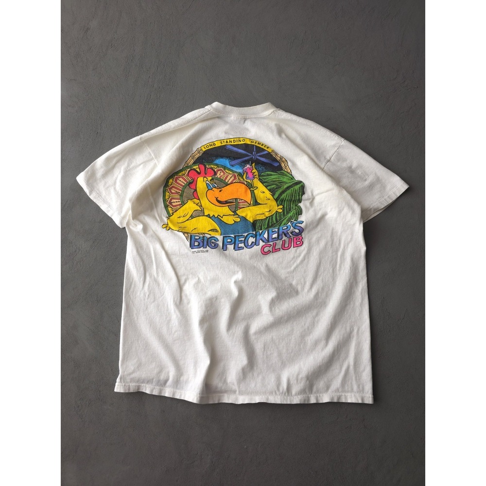 Vintage 90s Big Pecker's Club White T-shirt Stedman Made In USA XL